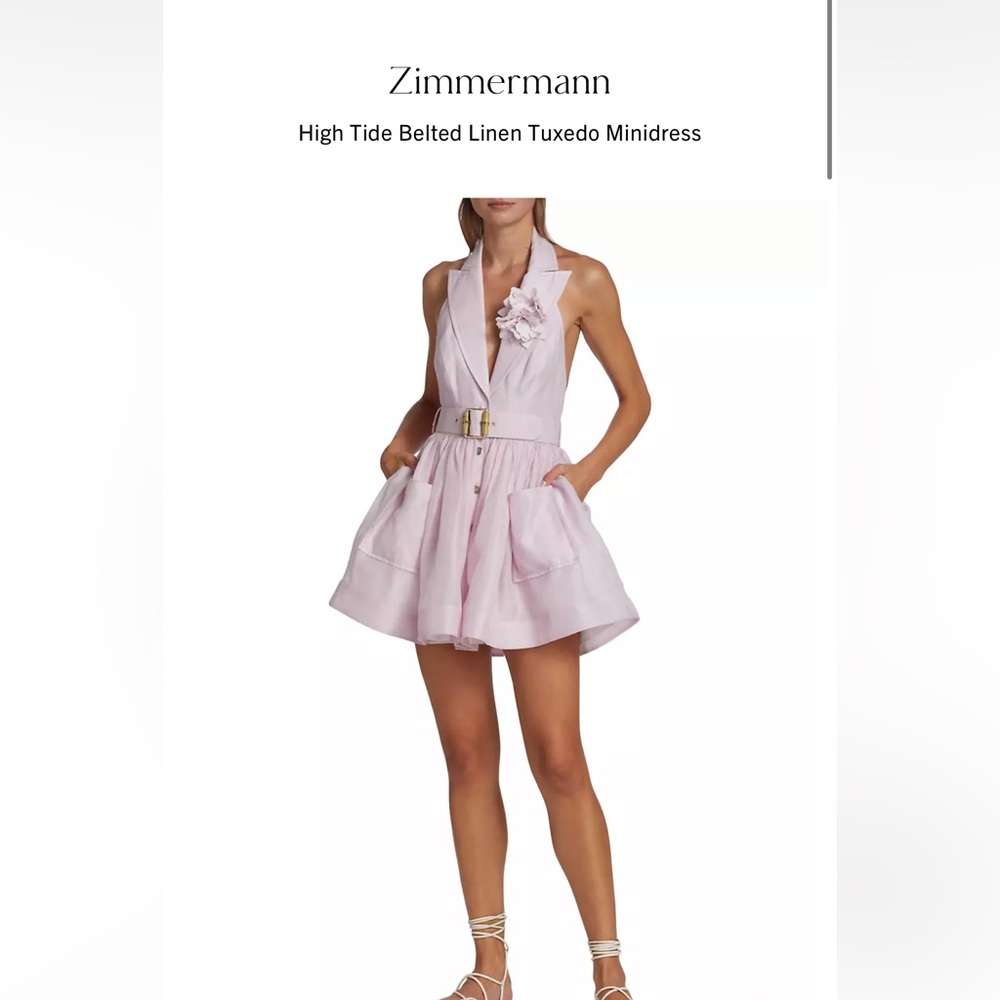 ZIMMERMANN High Tide Belted Linen Tuxedo Minidress